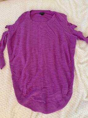 Express Magenta Knot-Sleeve Lightweight Knit Top